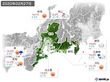 2020年02月27日の東海地方の実況天気