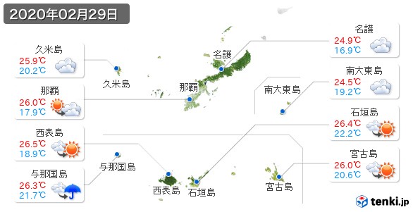 沖縄県(2020年02月29日の天気