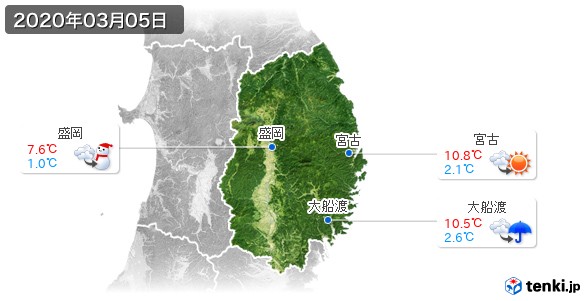 岩手県(2020年03月05日の天気