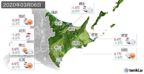 道東(2020年03月06日の天気