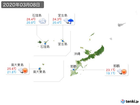 沖縄地方(2020年03月08日の天気