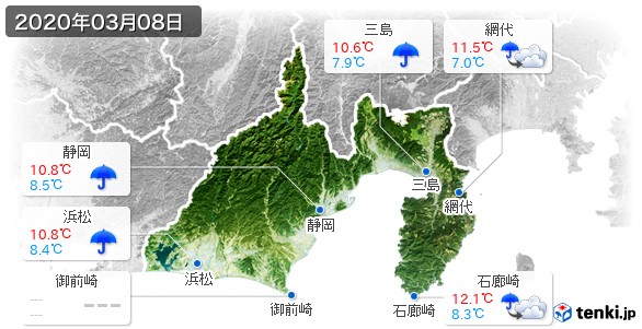 静岡県(2020年03月08日の天気