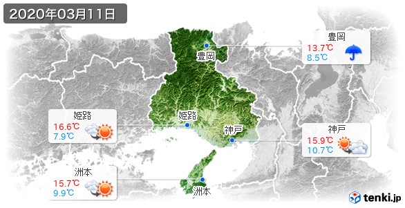 兵庫県(2020年03月11日の天気