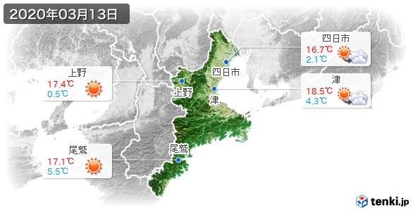 三重県(2020年03月13日の天気