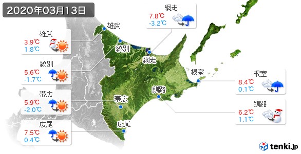 道東(2020年03月13日の天気