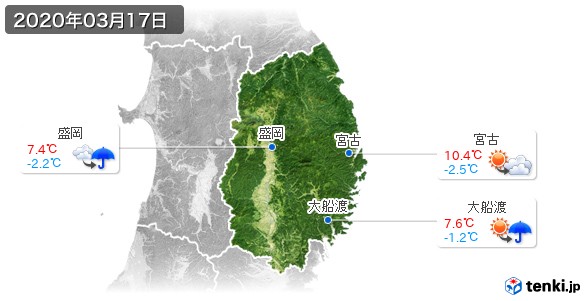 岩手県(2020年03月17日の天気