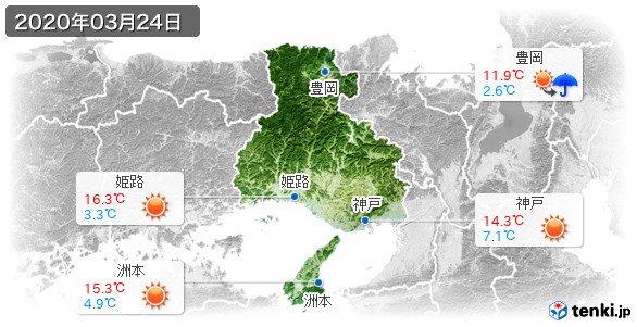 兵庫県(2020年03月24日の天気