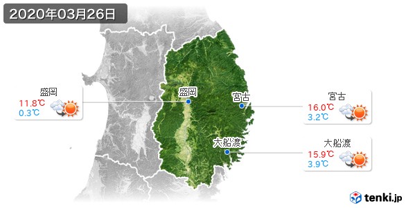 岩手県(2020年03月26日の天気