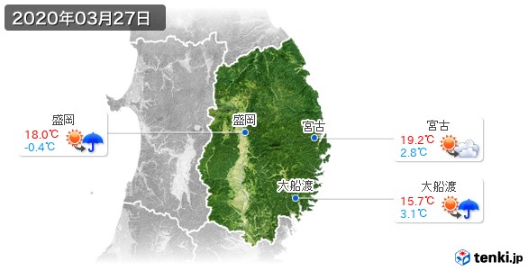 岩手県(2020年03月27日の天気