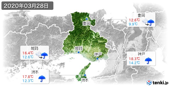 兵庫県(2020年03月28日の天気