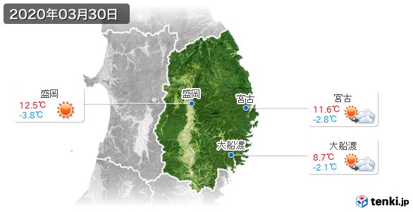 岩手県(2020年03月30日の天気