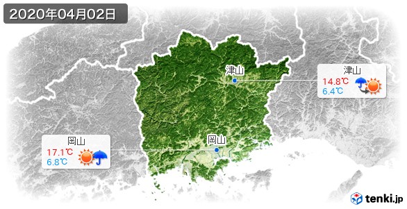 岡山県(2020年04月02日の天気