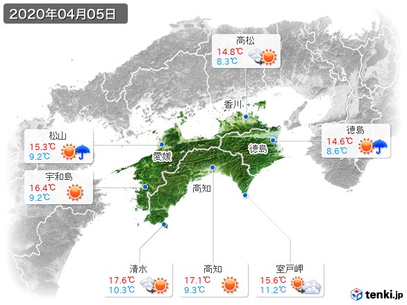 四国地方(2020年04月05日の天気