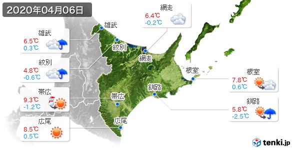 道東(2020年04月06日の天気