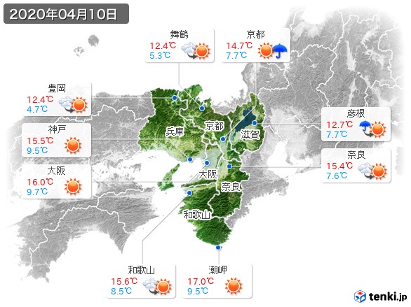 近畿地方(2020年04月10日の天気