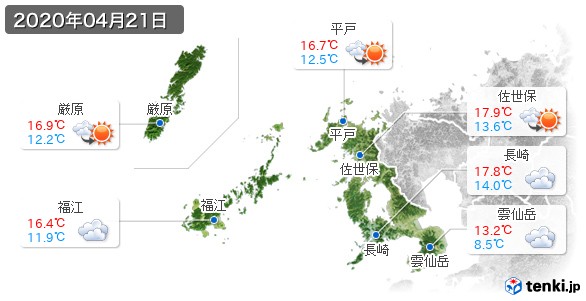 長崎県(2020年04月21日の天気