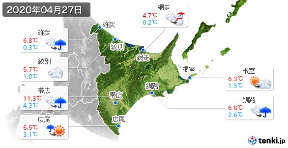 道東(2020年04月27日の天気