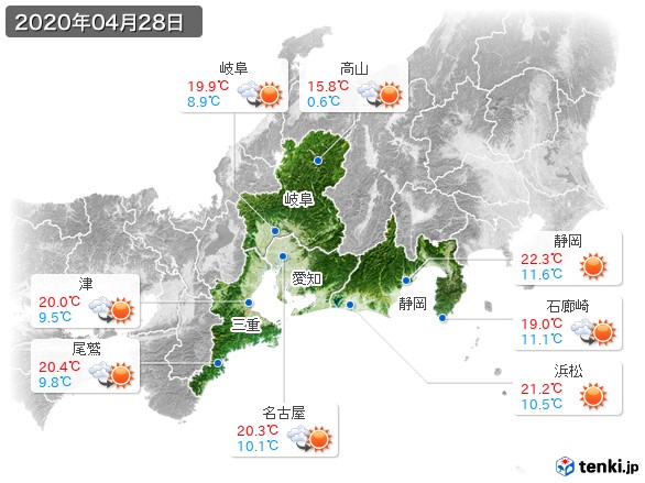 東海地方(2020年04月28日の天気