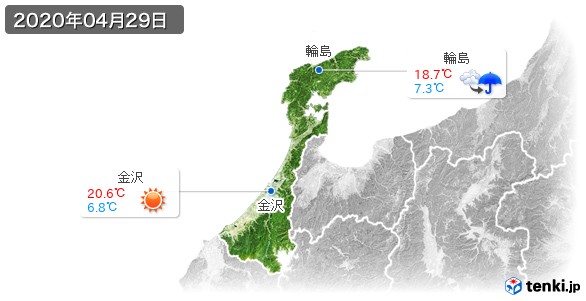 石川県(2020年04月29日の天気