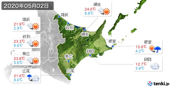 道東(2020年05月02日の天気