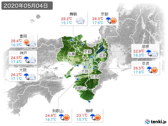 近畿地方(2020年05月04日の天気