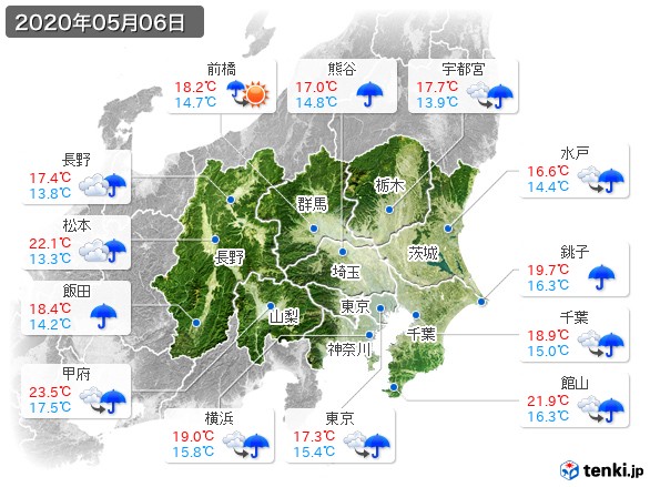関東・甲信地方(2020年05月06日の天気