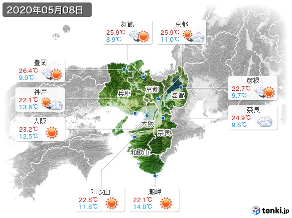 近畿地方(2020年05月08日の天気