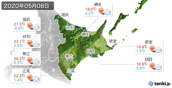 道東(2020年05月08日の天気