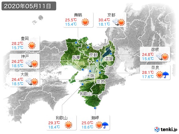 近畿地方(2020年05月11日の天気