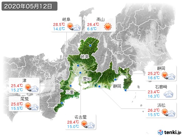 東海地方(2020年05月12日の天気