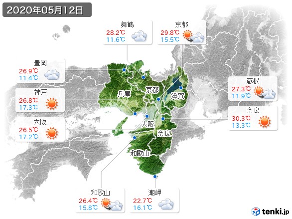 近畿地方(2020年05月12日の天気
