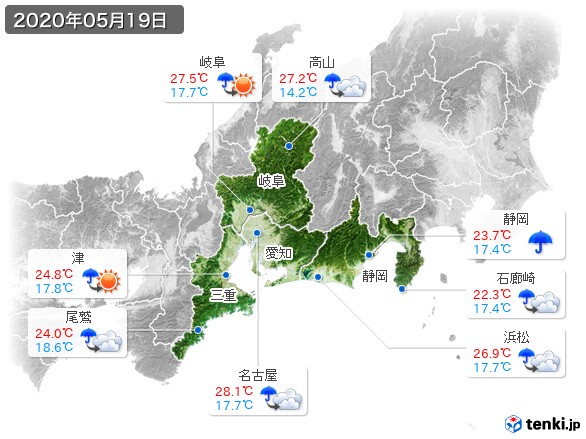 東海地方(2020年05月19日の天気