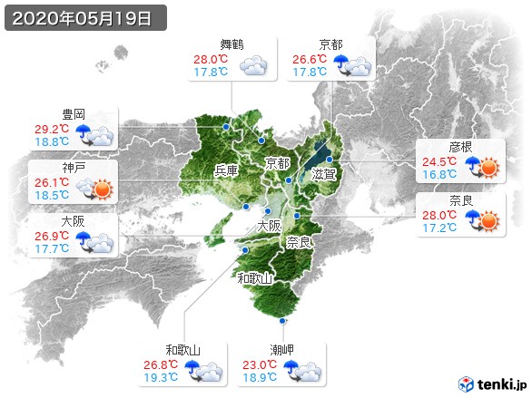 近畿地方(2020年05月19日の天気