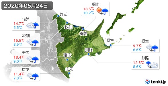 道東(2020年05月24日の天気