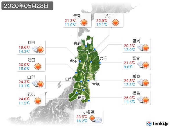 東北地方(2020年05月28日の天気
