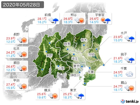 関東・甲信地方(2020年05月28日の天気