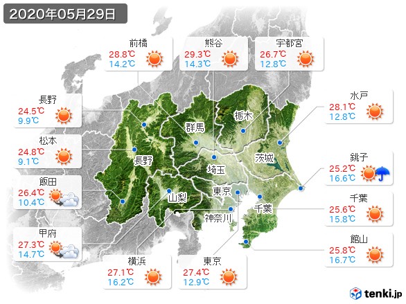 関東・甲信地方(2020年05月29日の天気