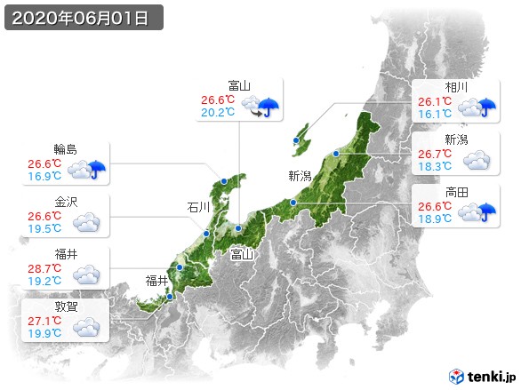 北陸地方(2020年06月01日の天気
