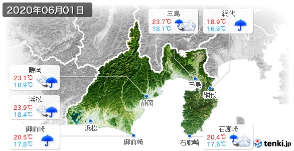静岡県(2020年06月01日の天気