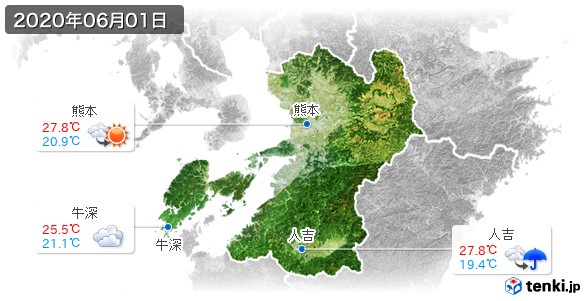 熊本県(2020年06月01日の天気