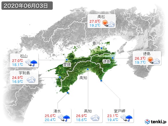 四国地方(2020年06月03日の天気