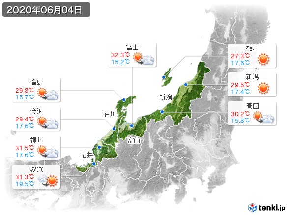 北陸地方(2020年06月04日の天気