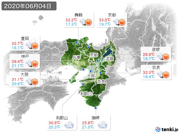 近畿地方(2020年06月04日の天気