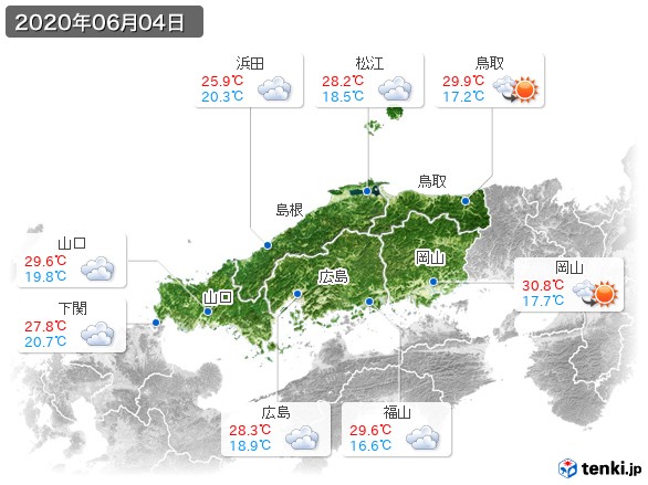 中国地方(2020年06月04日の天気