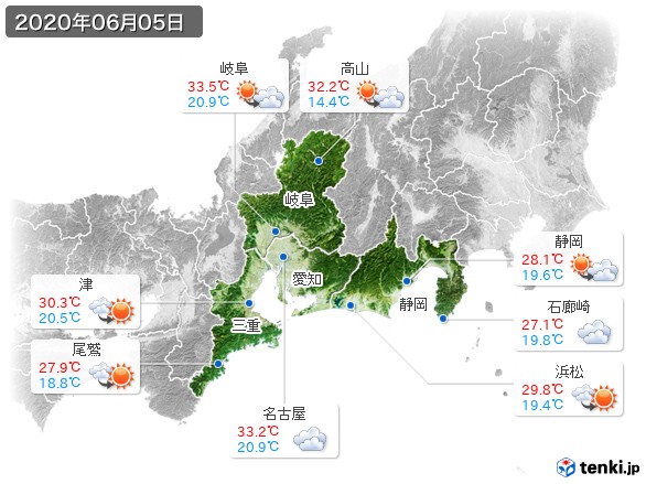 東海地方(2020年06月05日の天気