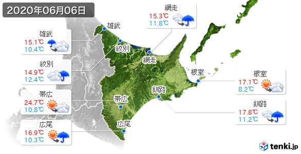 道東(2020年06月06日の天気