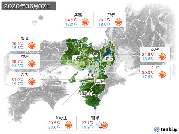 近畿地方(2020年06月07日の天気