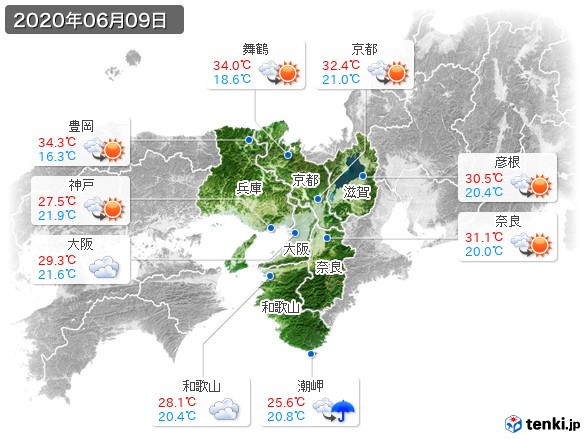 近畿地方(2020年06月09日の天気