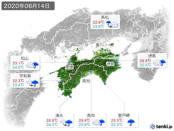 四国地方(2020年06月14日の天気