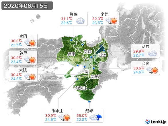 近畿地方(2020年06月15日の天気